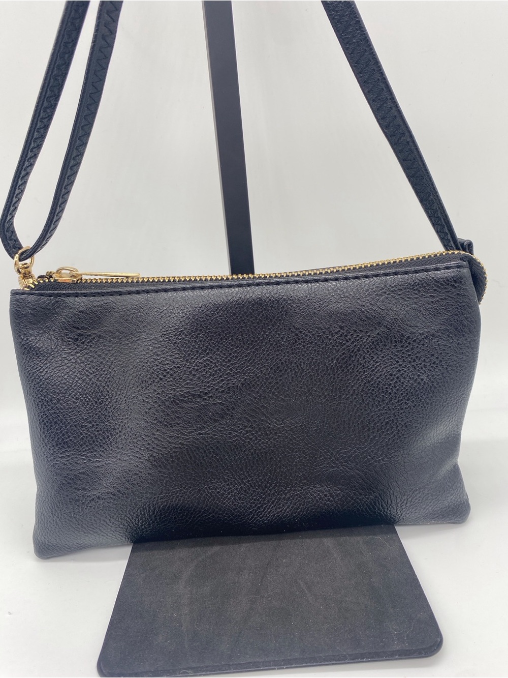 Sleek Black faux Leather Crossbody with Gold Zip Accent